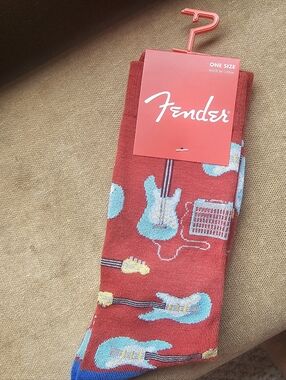 Fender Red Socks with Blue Guitar Motifs